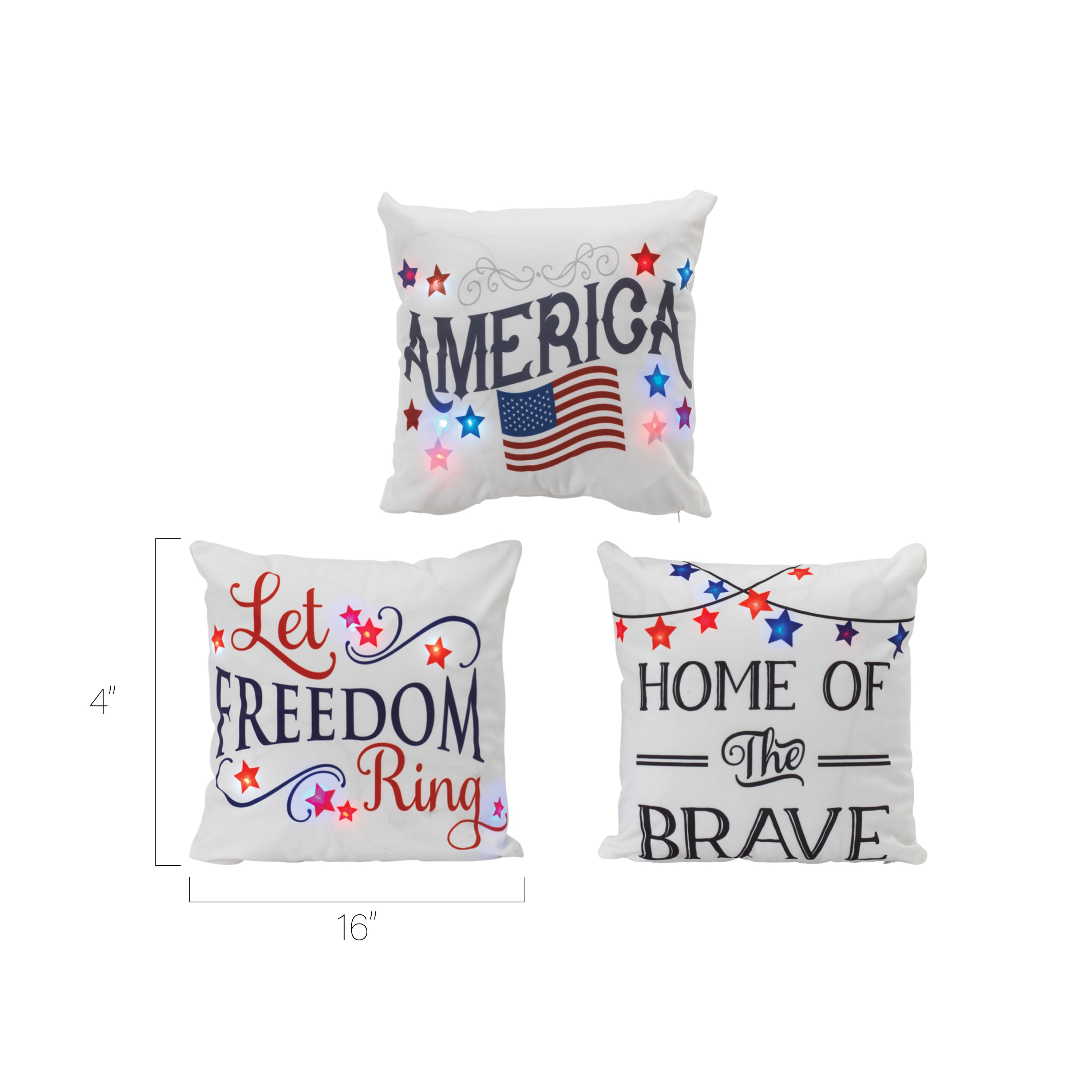 16 Inch Prelit Patriotic Decorative Pillows